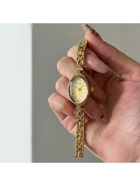 Women\'s Gold Analog Quartz Alloy Steel Oval Roman Numeral Number Bracelet Watch main image 6